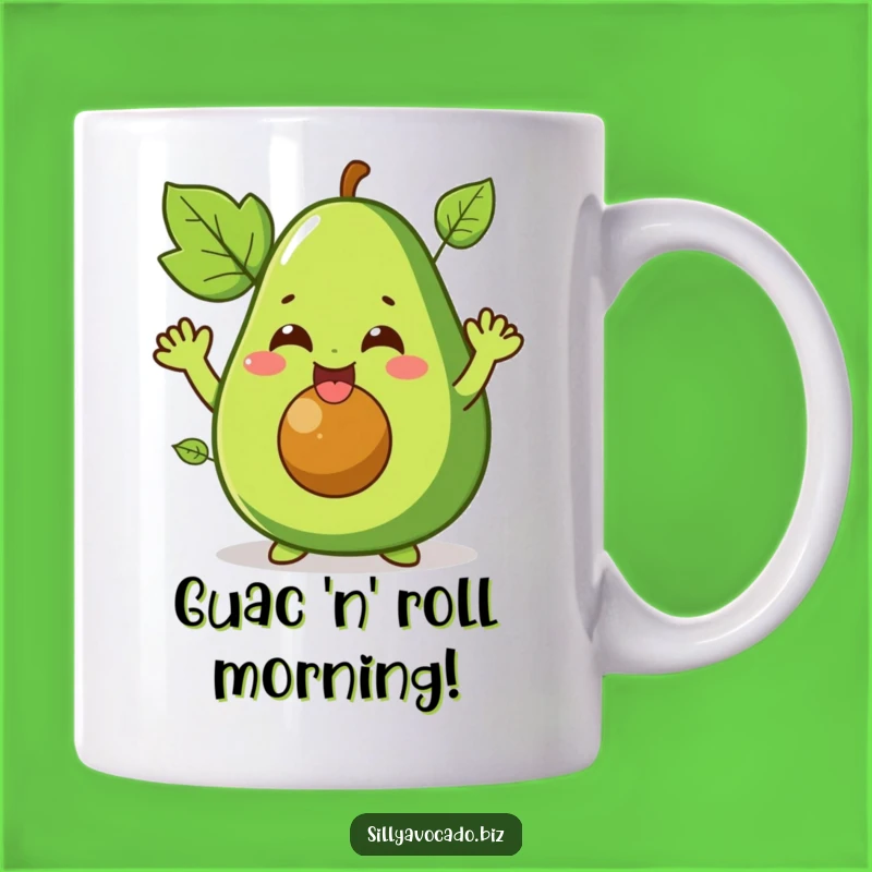 Funny Giggling Avocado Mug: Enthusiastic Waving Character - Perfect Funny Gift!