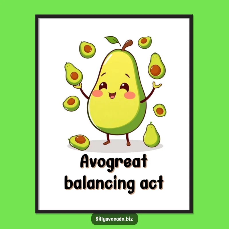 Funny Avocado Juggling Art Print - Whimsical Kitchen Decor Gift
