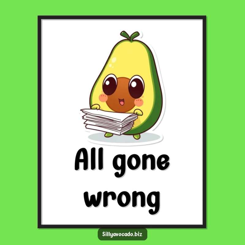 Funny Surprised Avocado Poster - Hilarious Paper Drop Wall Art