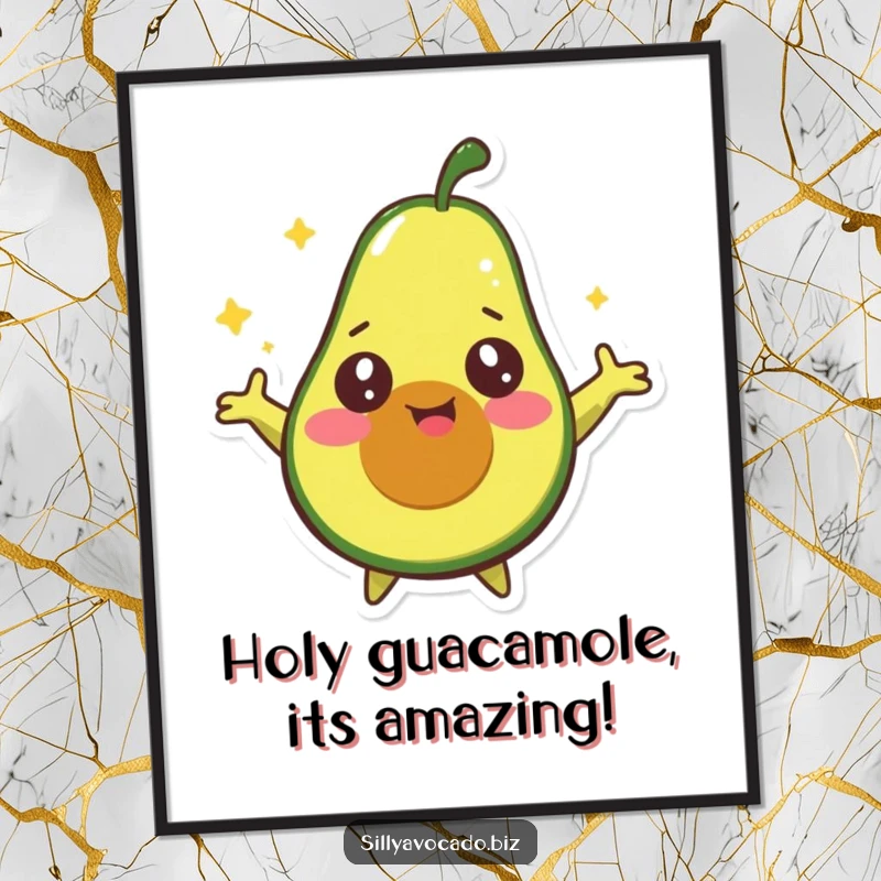 Funny Free Printable wall art of a happy avocado with starry eyes spinning joyfully with arms outstretched, radiating pure delight.