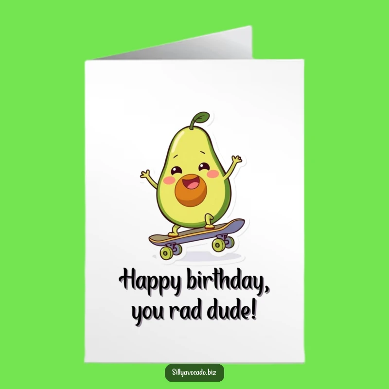 Free Printable Birthday Card: Skateboarding Avocado, Hilarious Downloadable Fun Birthday Gift