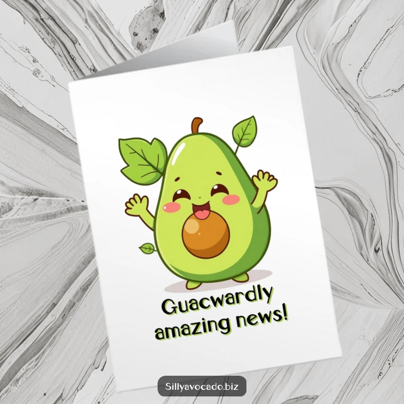 Funny Free Printable Congratulations Card: A joyful, giggling avocado with leafy arms, celebrating achievements with infectious laughter.