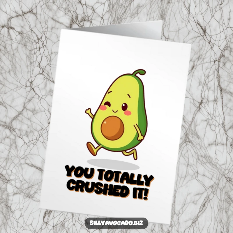 Funny Free Printable Congratulations Card: An avocado character moonwalking with flair, celebrating impressive achievements with style.