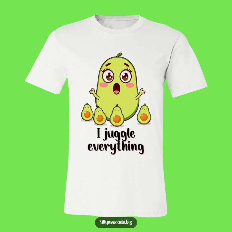 Funny Avocado Juggler T-Shirt - Hilarious Tee for Life's Balancing Acts!